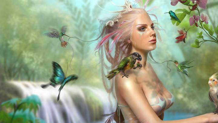 Artistic Girl With A Bird